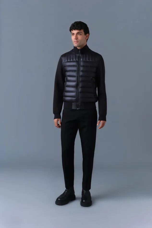 Hoodies and Tops Men Mackage COLLINR Nano Down Mixed Media Bomber Jacket Garnet Hoodies and Tops Men Mackage COLLINR Nano Down Mixed Media Bomber Jacket Garnet