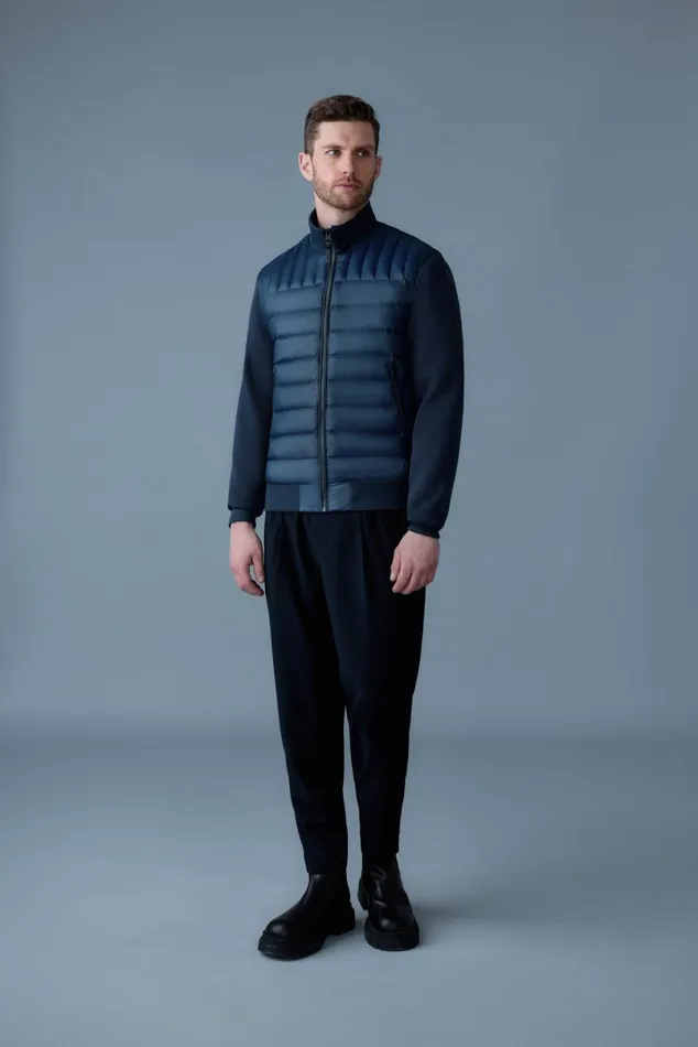 Hoodies and Tops Men Mackage COLLINR Nano Down Mixed Media Bomber Jacket Garnet Hoodies and Tops Men Mackage COLLINR Nano Down Mixed Media Bomber Jacket Garnet