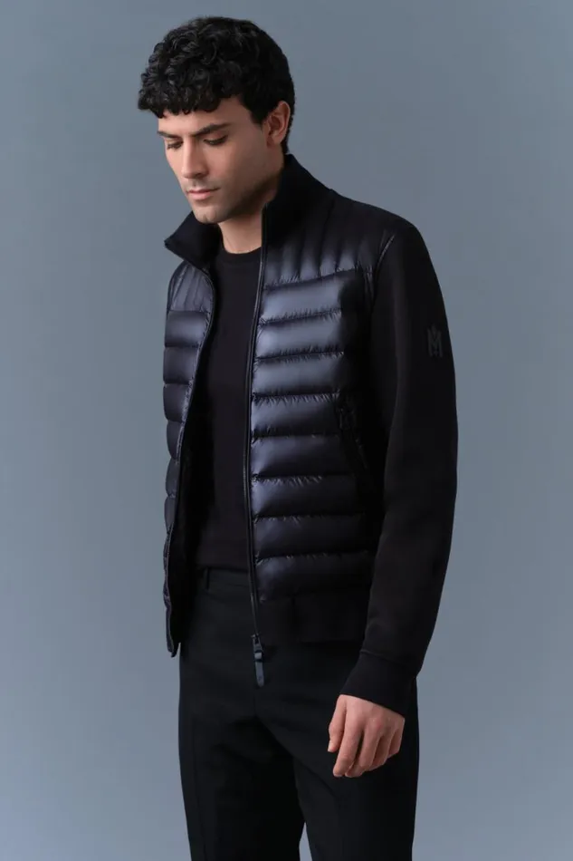 Hoodies and Tops Men Mackage COLLINR Nano Down Mixed Media Bomber Jacket Garnet Hoodies and Tops Men Mackage COLLINR Nano Down Mixed Media Bomber Jacket Garnet
