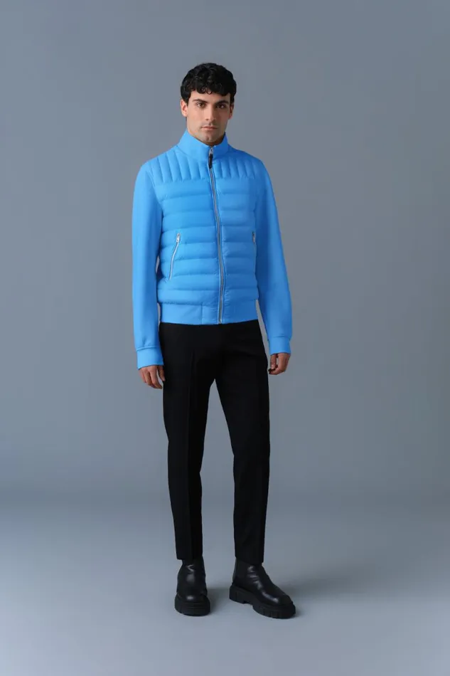 Hoodies and Tops Men Mackage COLLINR Nano Down Mixed Media Bomber Jacket Garnet Hoodies and Tops Men Mackage COLLINR Nano Down Mixed Media Bomber Jacket Garnet
