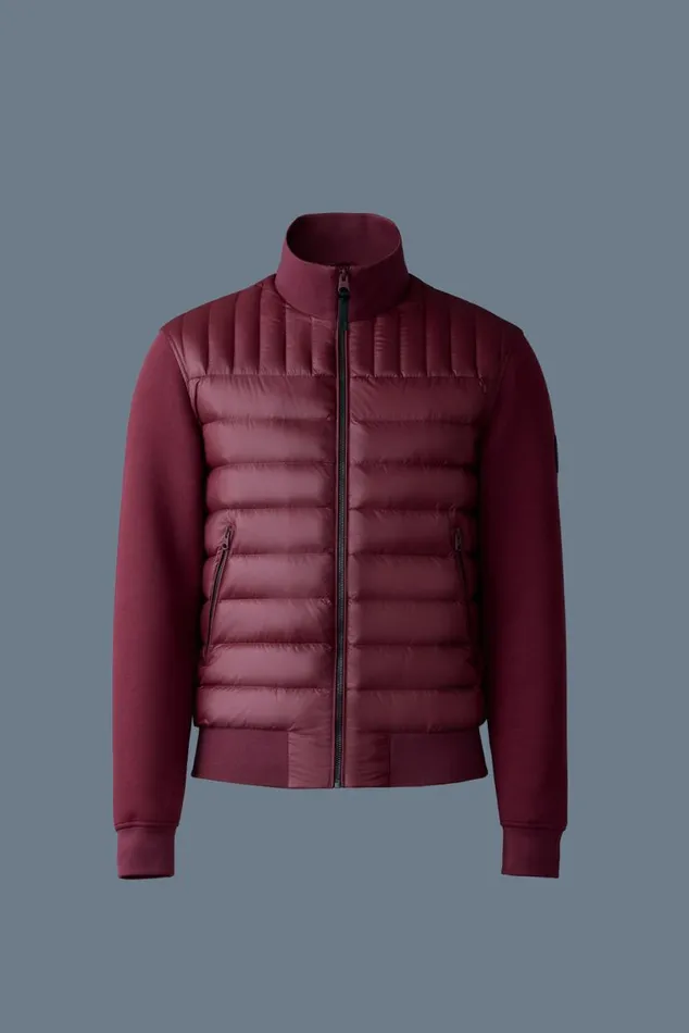 Hoodies and Tops Men Mackage COLLINR Nano Down Mixed Media Bomber Jacket Garnet Hoodies and Tops Men Mackage COLLINR Nano Down Mixed Media Bomber Jacket Garnet