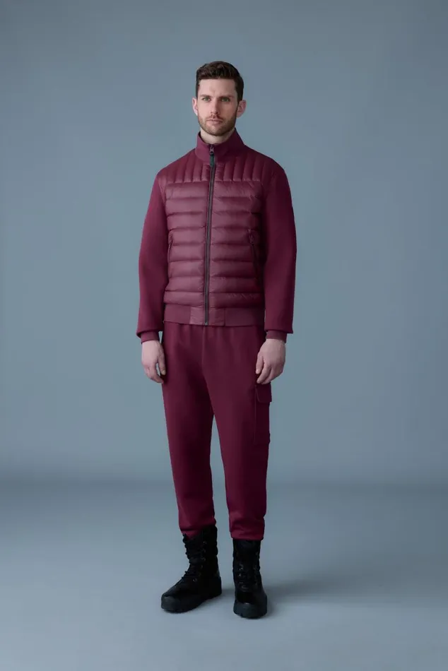 Hoodies and Tops Men Mackage COLLINR Nano Down Mixed Media Bomber Jacket Garnet Hoodies and Tops Men Mackage COLLINR Nano Down Mixed Media Bomber Jacket Garnet