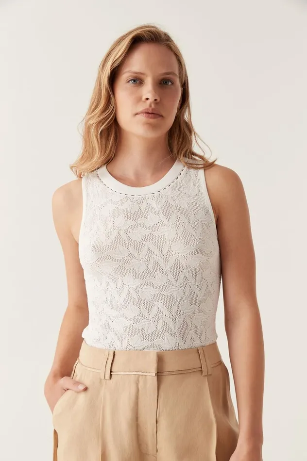 Irie Lace Knit Tank Ivory Women Aje Knitwear 038 Jumpers