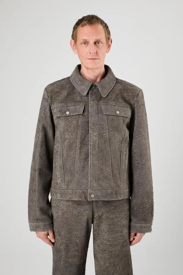 Jackets Men Camper Suede Jacket Gray Wrinkled Suede Leather Jacket