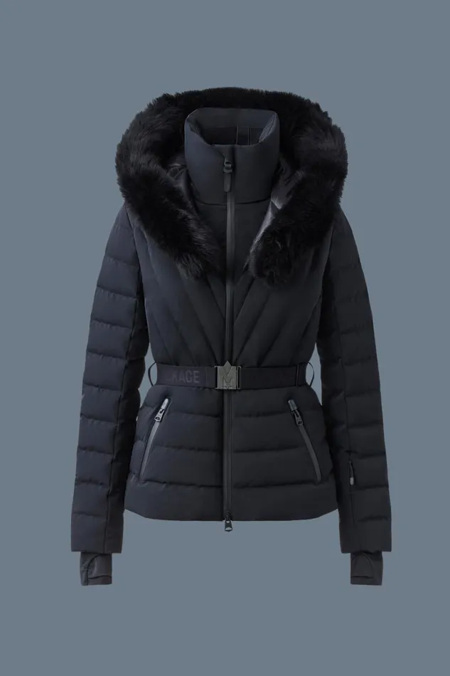 Jackets Women Mackage ELITA Down Ski Jacket With Removable Blue Fox Fur Trim Black