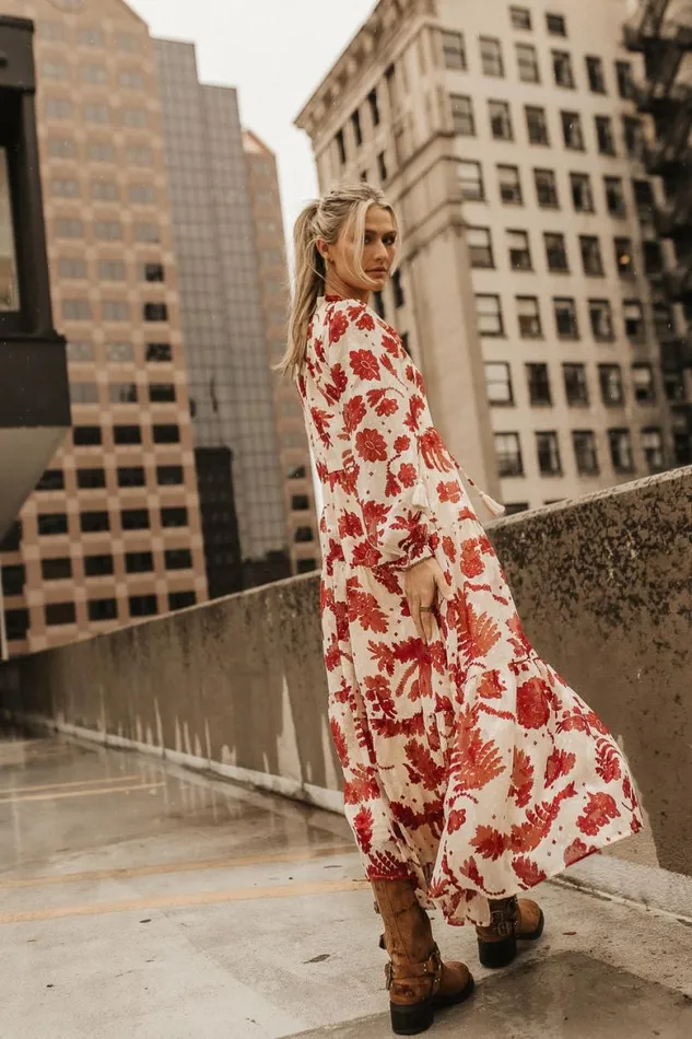 Jayla Floral Chiffon Dress In Cream Cream Women Bohme Dresses
