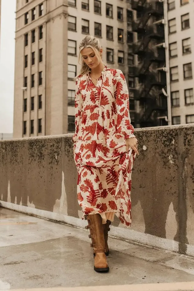 Jayla Floral Chiffon Dress In Cream Cream Women Bohme Dresses