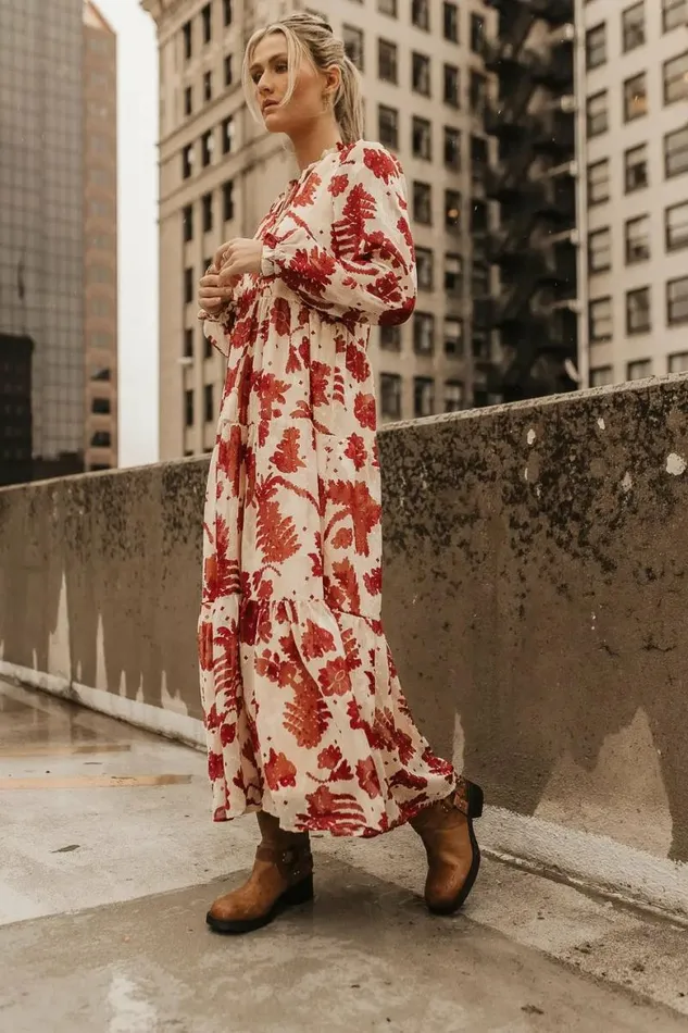 Jayla Floral Chiffon Dress In Cream Cream Women Bohme Dresses