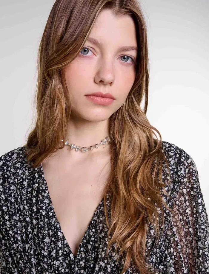 Jewelry Women Maje Gold Rhinestone Choker Necklace Silver