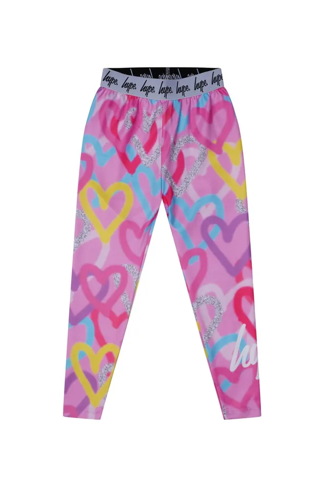 Just Hype Leggings and Bralettes Hype Girls Pink Graffiti Hearts Legging