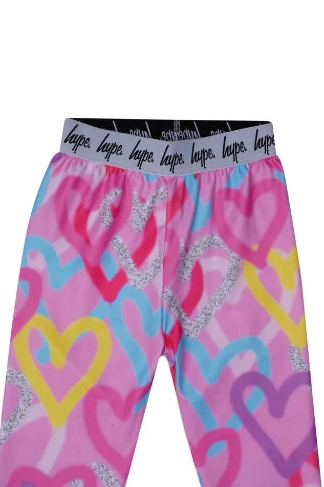Just Hype Leggings and Bralettes Hype Girls Pink Graffiti Hearts Legging