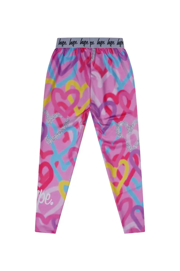 Just Hype Leggings and Bralettes Hype Girls Pink Graffiti Hearts Legging