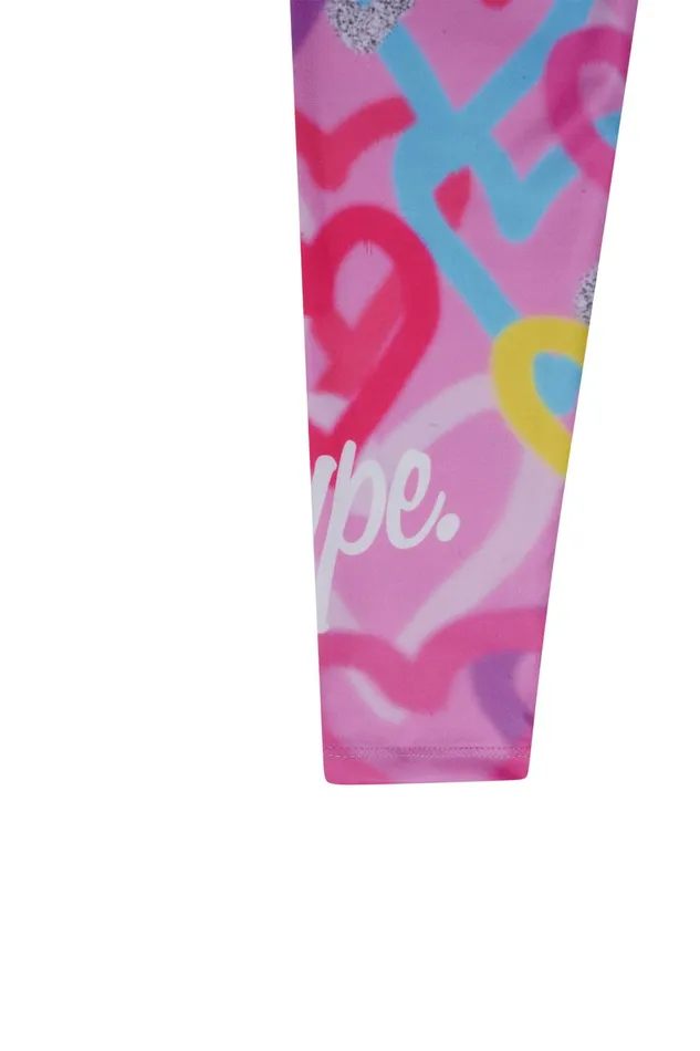 Just Hype Leggings and Bralettes Hype Girls Pink Graffiti Hearts Legging