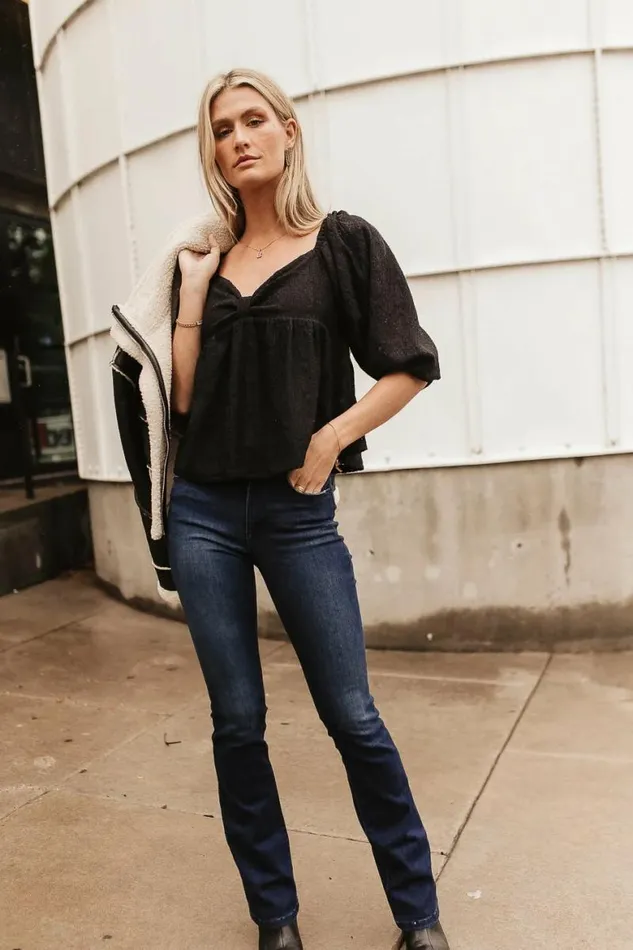 Kasey Babydoll Blouse In Black Black Women Bohme Tops