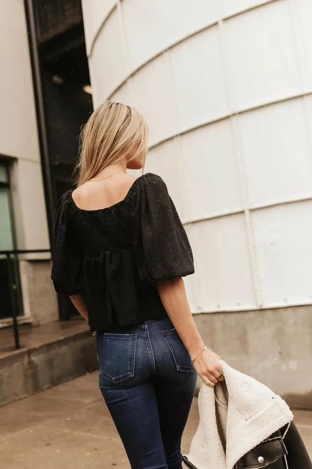 Kasey Babydoll Blouse In Black Black Women Bohme Tops
