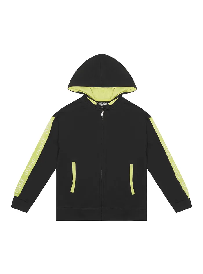Kids Big Boy GUESS Lime Black Logo Hooded Zip Jacket 716
