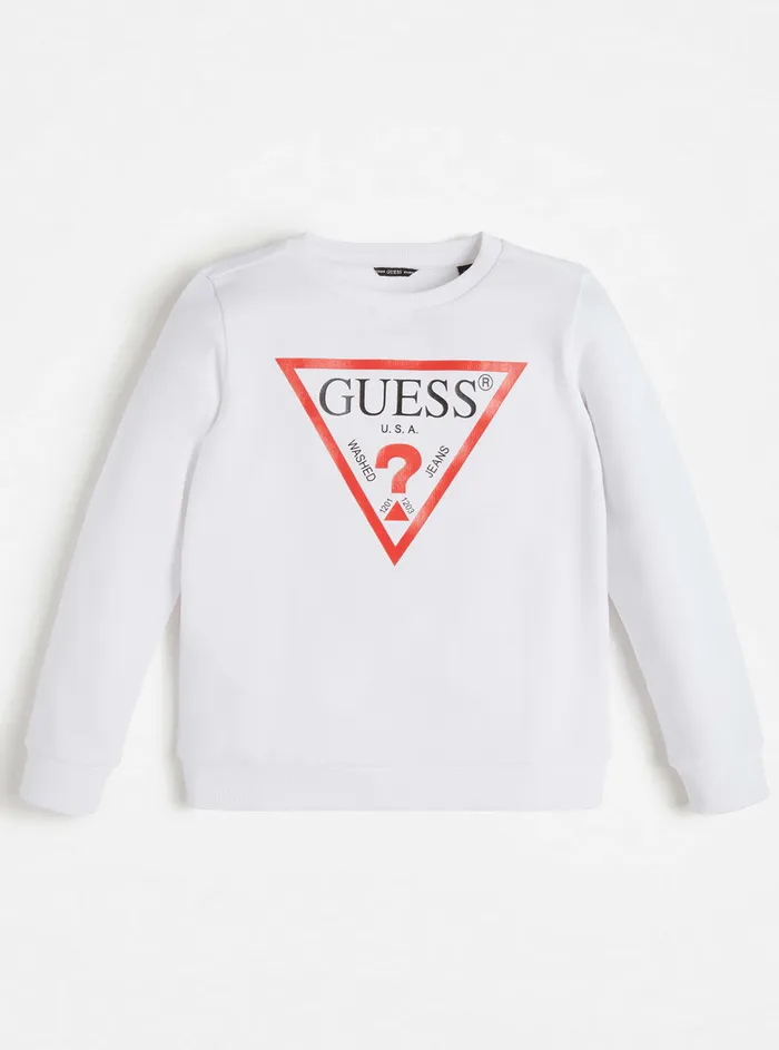 Kids Big Boy GUESS White Long Sleeve Fleece Pullover Top 716