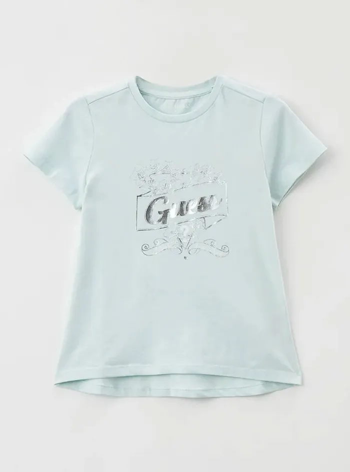 Kids Big Girl GUESS Aloe Palm Metallic Logo Tshirt 716