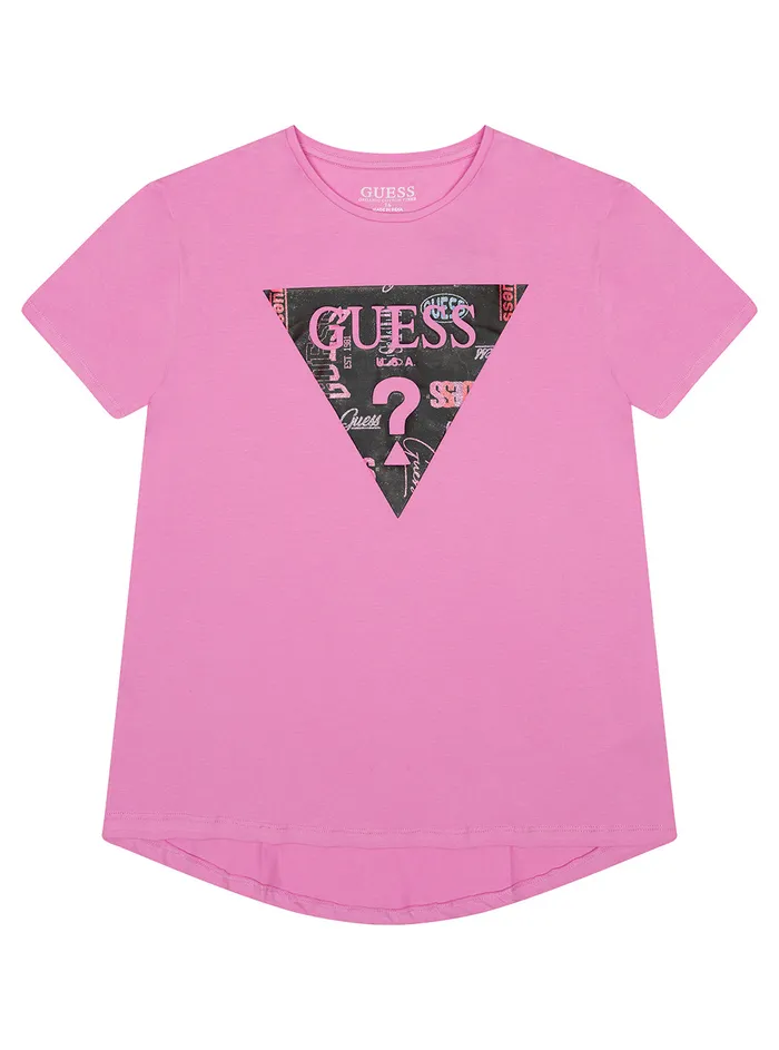 Kids Big Girl GUESS Ciclamino Pink Logo Tshirt 716