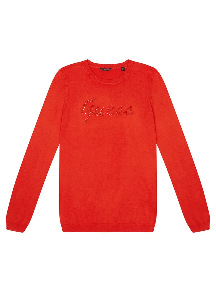 Kids Big Girl GUESS Eco Fire Red Logo Knit Top 716
