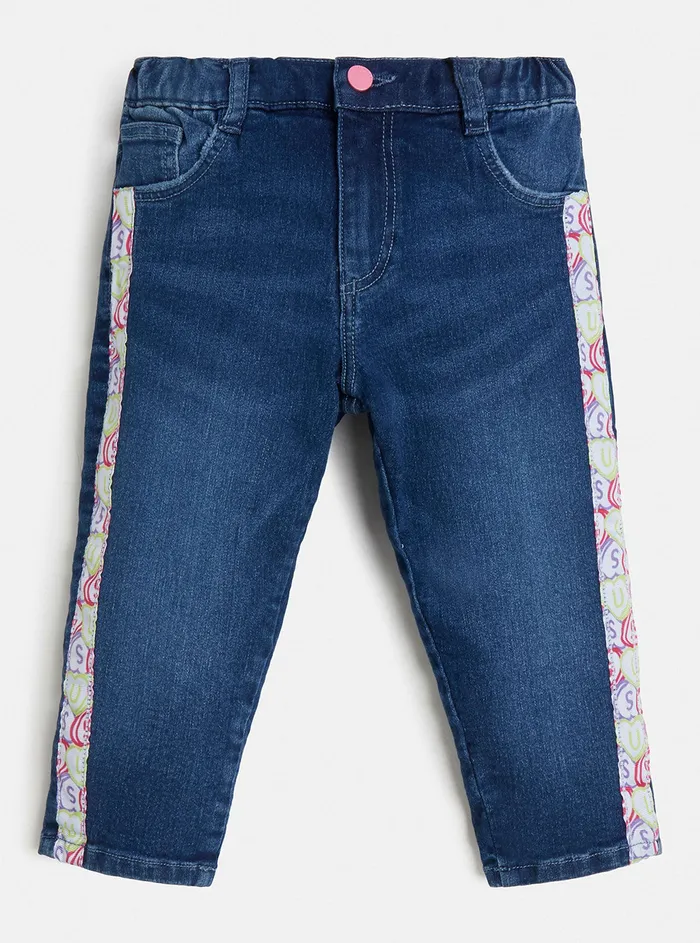Kids Big Girl GUESS Heart Logo Wash Denim Pants 27