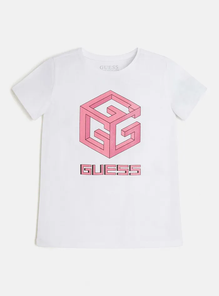 Kids Big Girl GUESS White G Cube Logo Tshirt 716