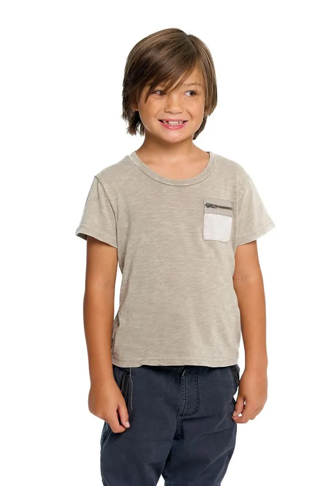 Kids Boys Chaser Brand Boys Gauze Jersey Zip Pocket Short Sleeve Tee