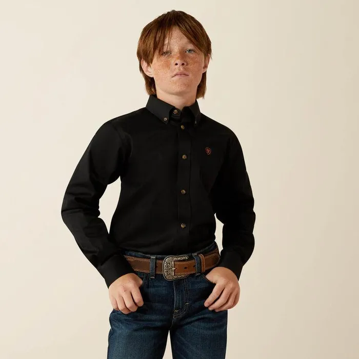 Kids Button Down Shirts Ariat Solid Twill Classic Fit Shirt Black