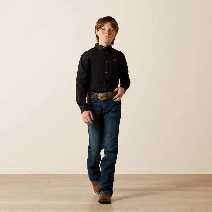 Kids Button Down Shirts Ariat Solid Twill Classic Fit Shirt Black