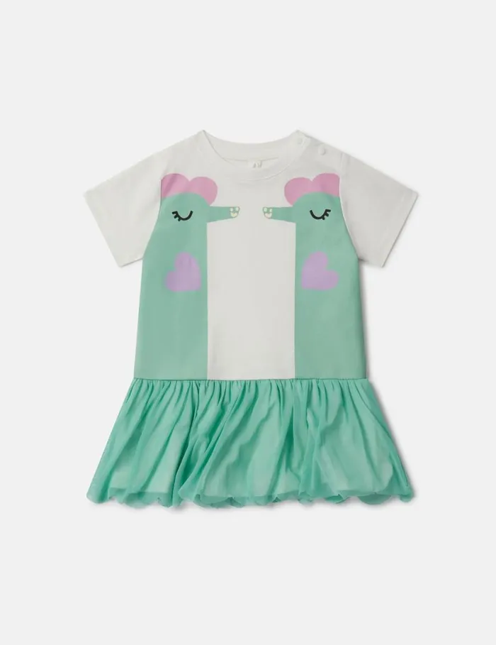 Kids Double Seahorse Print TShirt Dress Whitegreen Stella McCartney Dresses and Jumpsuits