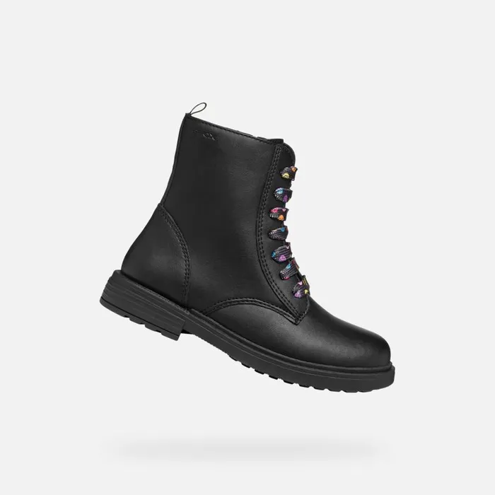 Kids Geox Ankle Boots ECLAIR GIRL BlackMulticolor Combat Boots Blackmulticolor