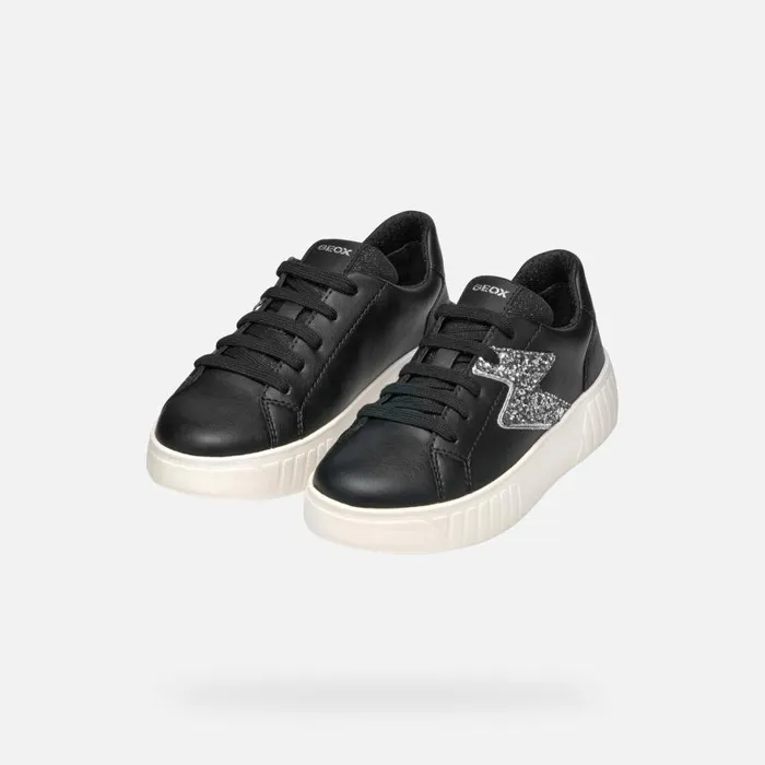 Kids Geox Sneakers MIKIROSHI GIRL BlackDark Silver Low Top Sneakers Blackdark Silver