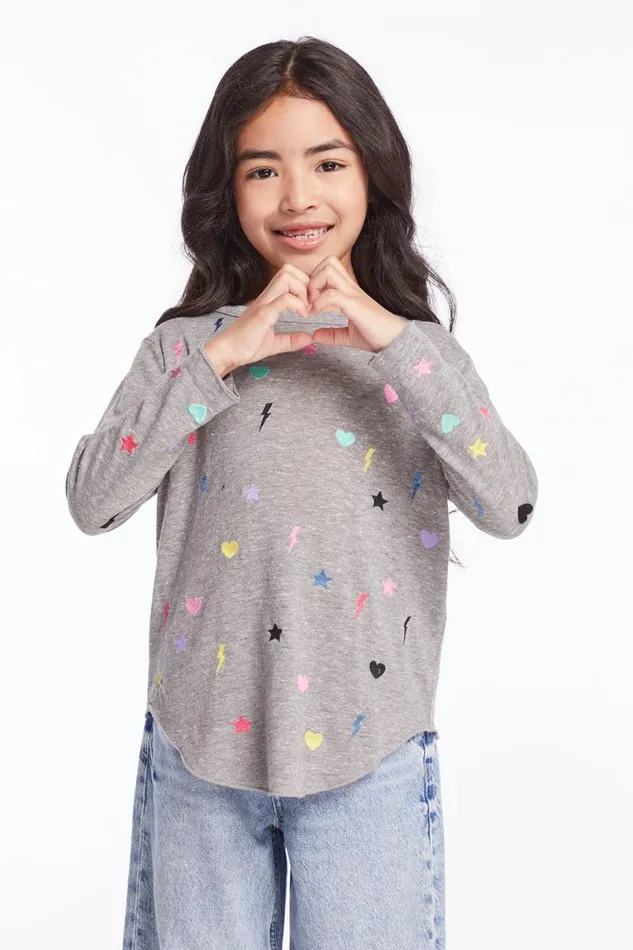 Kids Girls Chaser Brand Embroidered Stars and Bolts Girls Long Sleeve