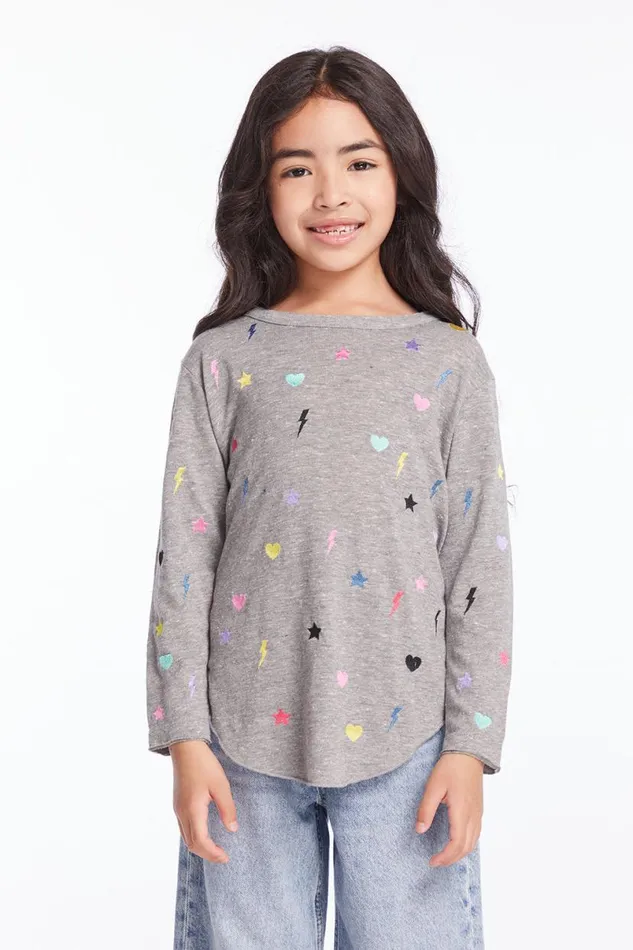Kids Girls Chaser Brand Embroidered Stars and Bolts Girls Long Sleeve