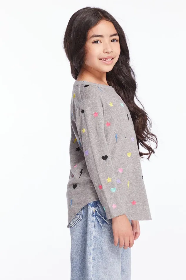 Kids Girls Chaser Brand Embroidered Stars and Bolts Girls Long Sleeve