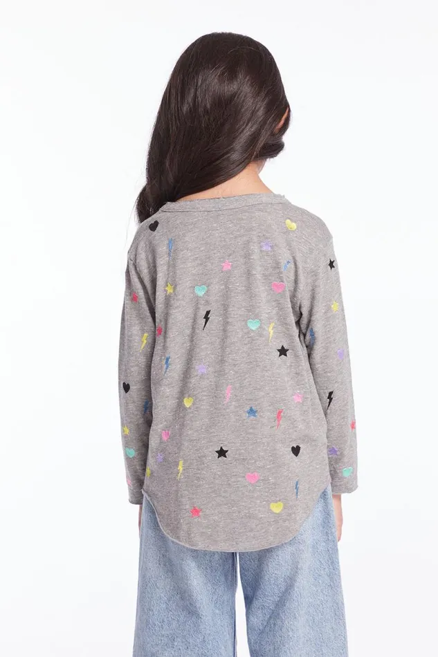 Kids Girls Chaser Brand Embroidered Stars and Bolts Girls Long Sleeve