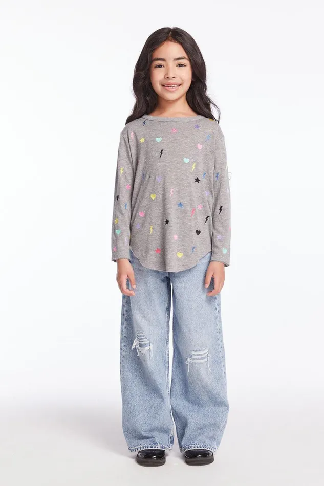 Kids Girls Chaser Brand Embroidered Stars and Bolts Girls Long Sleeve