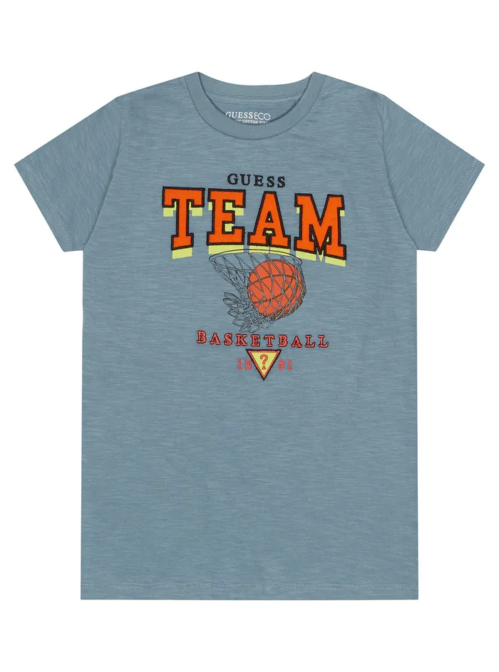 Kids Little Boy GUESS Eco Blue Parisian Basketball Tshirt 27