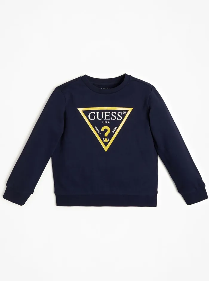 Kids Little Boy GUESS Navy Blue Long Sleeve Fleece Pullover Top 27
