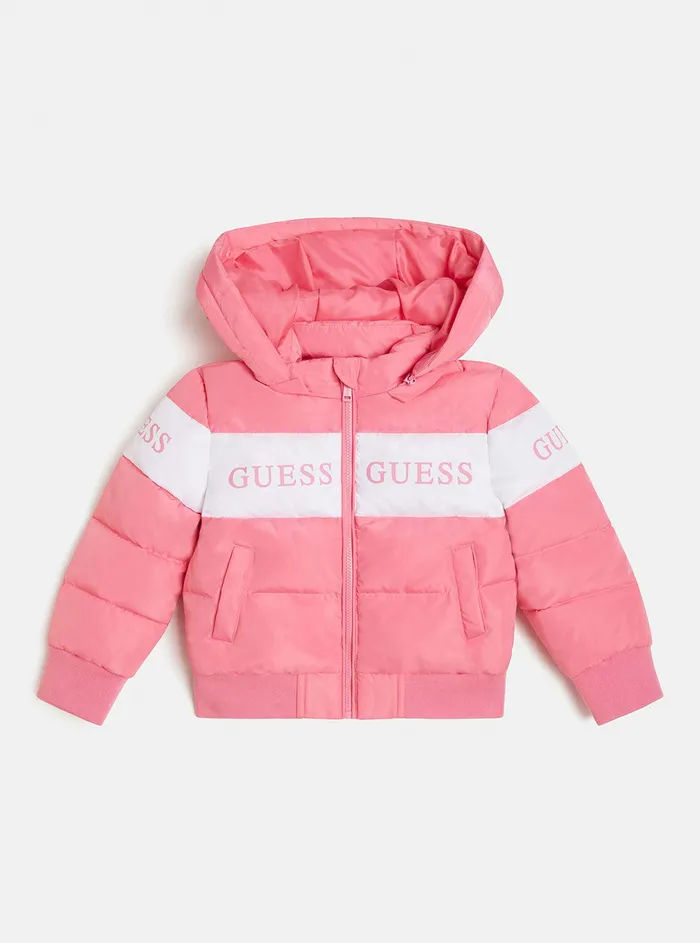 Kids Little Girl GUESS Pink Logo Puffer Jacket 27