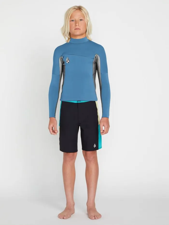 Kids Rashguards Volcom Big Boys Modulator 2mm Long Sleeve Wetsuit Jacket 8211 Cruzer Blue
