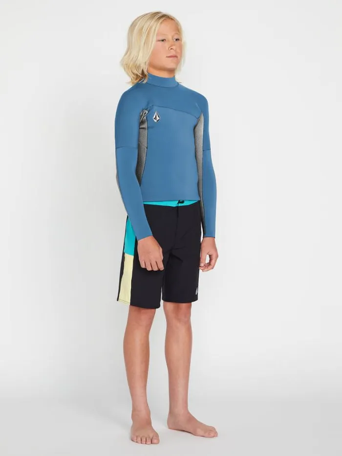 Kids Rashguards Volcom Big Boys Modulator 2mm Long Sleeve Wetsuit Jacket 8211 Cruzer Blue