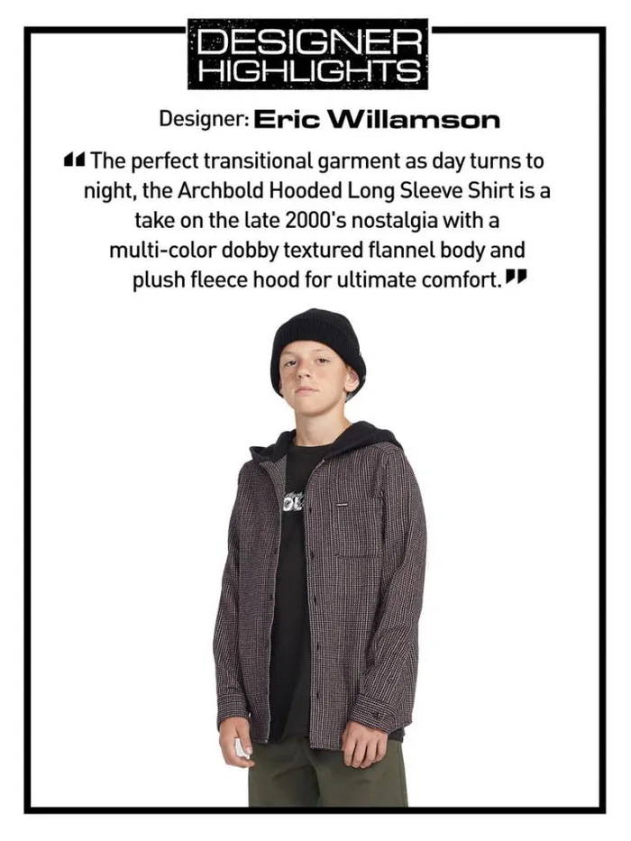 Kids Shirts and Flannels Volcom Big Boys Archbold Hooded Flannel 8211 Black