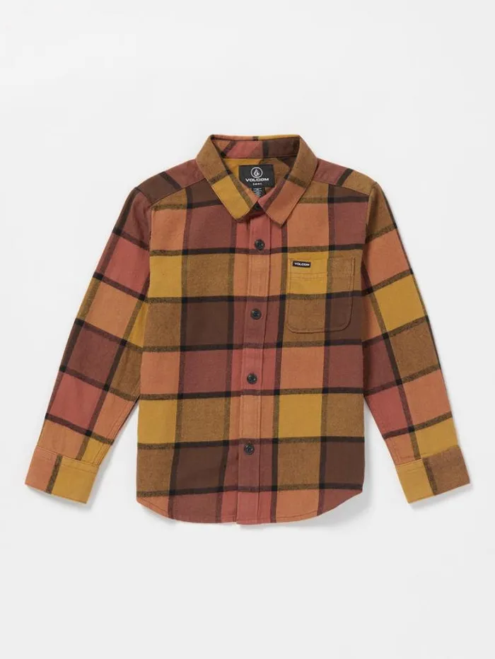 Kids Shirts and Flannels Volcom Little Boys Caden Plaid Flannel 8211 Burro Brown