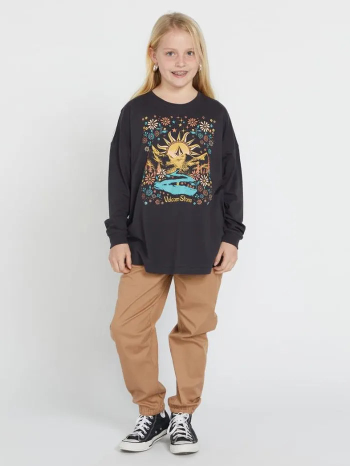 Kids TShirts and Tanks Volcom Girls Werkin Doubles Long Sleeve Shirt 8211 Vintage Black