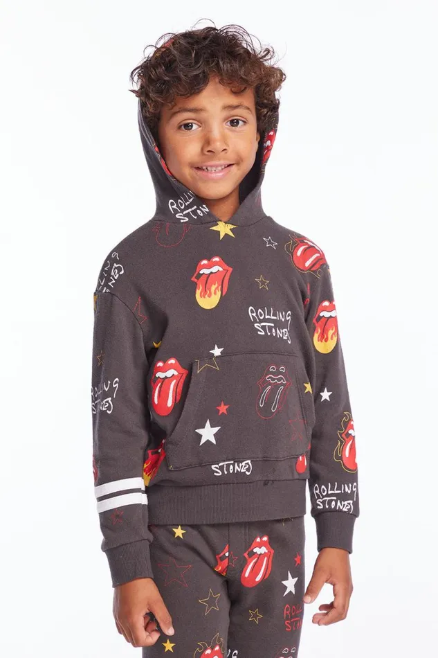 KidsWomens Boys Chaser Brand Rolling Stones Tongue Logo Stars Boys Pullover Hoodie