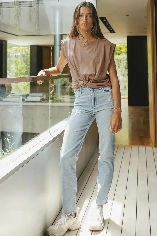 Kimberly Top In Taupe 8211 FINAL SALE Taupe Women Bohme Tees and Tanks