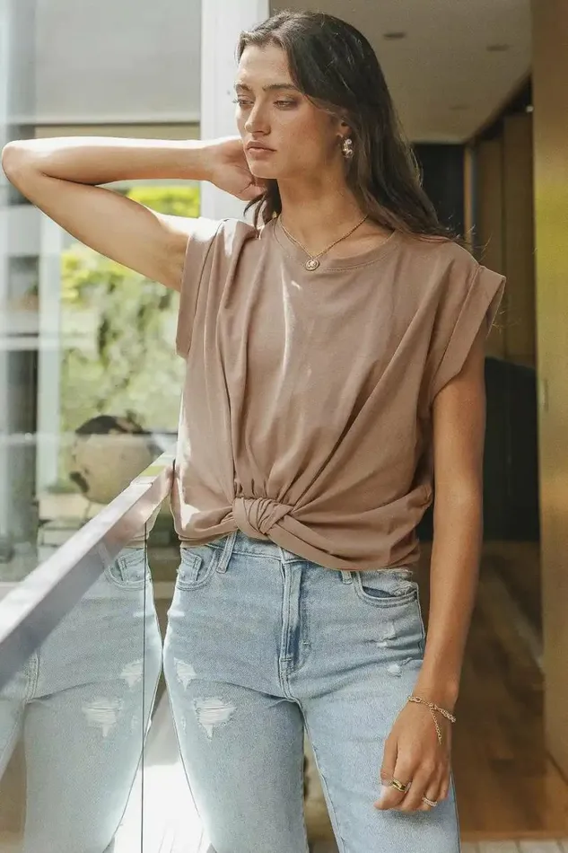 Kimberly Top In Taupe 8211 FINAL SALE Taupe Women Bohme Tees and Tanks