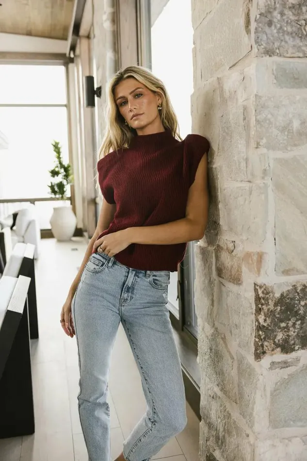 Kippa Shoulder Pad Sweater In Burgundy Burgundy Women Bohme Tops