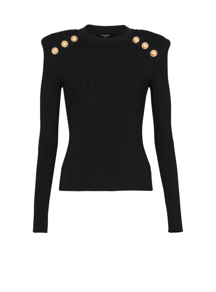 Knit Jumper With Button Details Black Women Balmain Knitwear